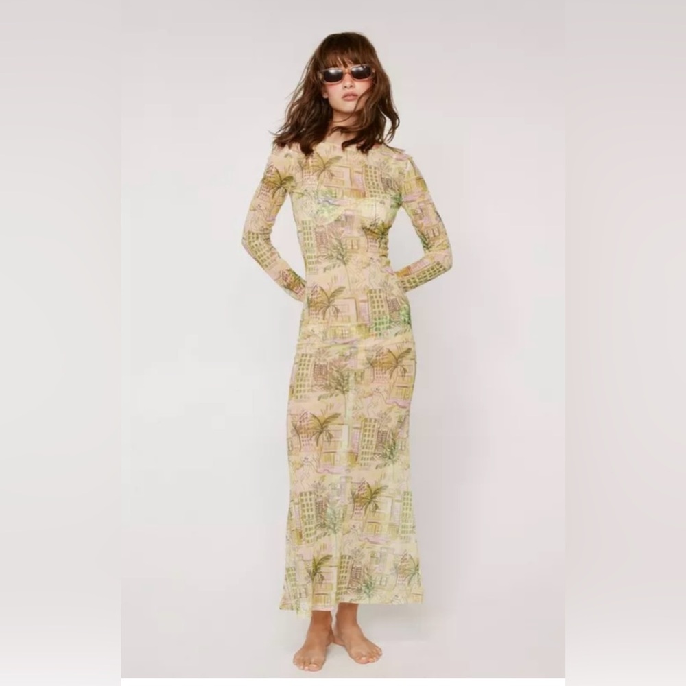 Nasty Gal midi mesh yellow printed dress